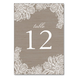 Burlap en Kant Trouwtafel Nummer Kaart