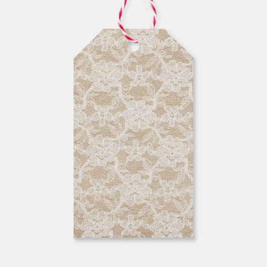 Burlap en Kant, Vrolijke Kerstmis Gepersonaliseerd Cadeaulabel (Achterkant)