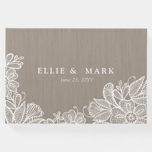 Burlap en kantbruiloft gastenboek (Voorkant)