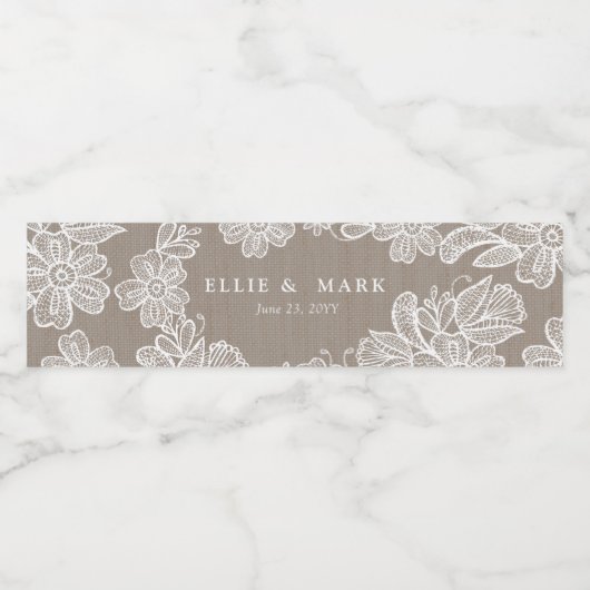 Burlap en kantbruiloft waterfles etiket (Enkel label)