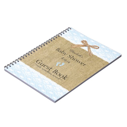 Burlap en Lace Afbeelding Blue Baby shower Guest B Notitieboek (Linkerzijde)
