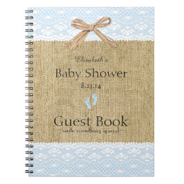 Burlap en Lace Afbeelding Blue Baby shower Guest B Notitieboek