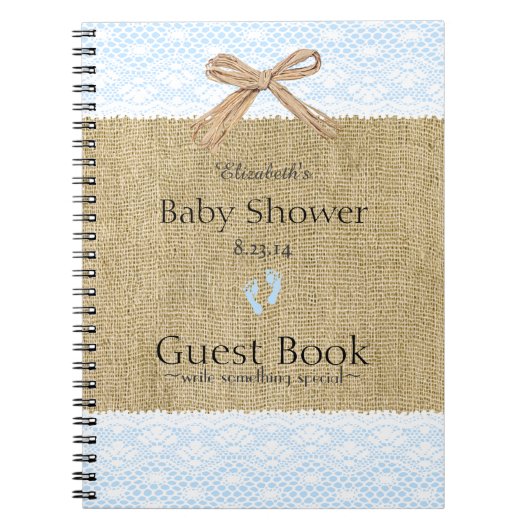 Burlap en Lace Afbeelding Blue Baby shower Guest B Notitieboek (Voorkant)