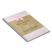 Burlap- en Lace Afbeelding Roze Baby shower Guest  Notitieboek (Rechterzijde)