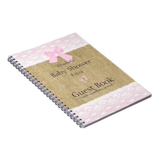 Burlap- en Lace Afbeelding Roze Baby shower Guest  Notitieboek (Rechterzijde)
