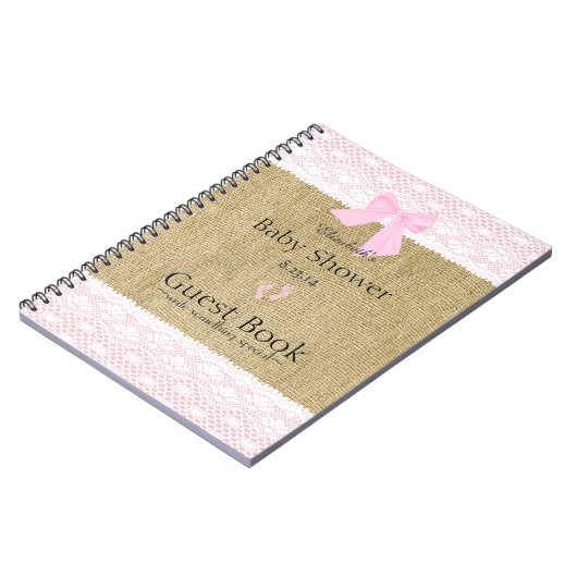 Burlap- en Lace Afbeelding Roze Baby shower Guest  Notitieboek (Linkerzijde)