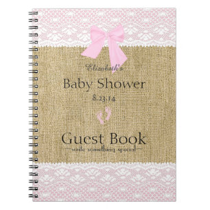 Burlap- en Lace Afbeelding Roze Baby shower Guest  Notitieboek