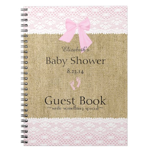 Burlap- en Lace Afbeelding Roze Baby shower Guest  Notitieboek (Voorkant)