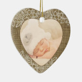 Burlap en Lace Baby First Kerstmis Keramisch Ornament (Rechts)