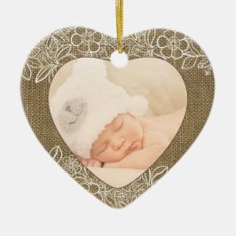 Burlap en Lace Baby First Kerstmis Keramisch Ornament