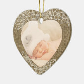 Burlap en Lace Baby First Kerstmis Keramisch Ornament (Links)