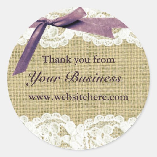 Burlap en Lace Beige Paarse Bow shabby chic label (Voorkant)