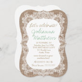 Burlap en Lace Birthday Invitation Kaart (Voorkant / Achterkant)