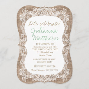 Burlap en Lace Birthday Invitation Kaart