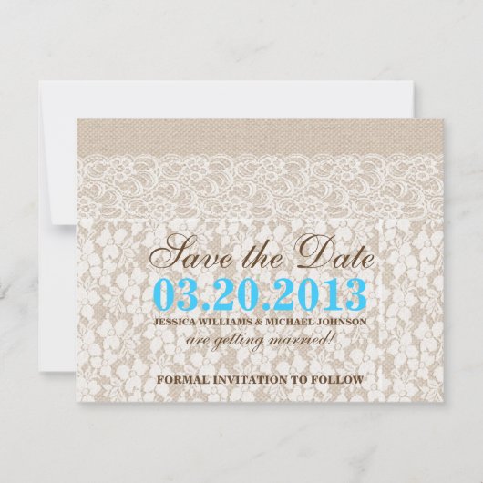 Burlap en Lace | Datum opslaan Save The Date (Voorkant)
