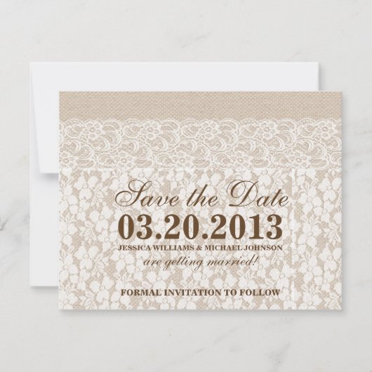 Burlap en Lace | Datum opslaan Save The Date (Voorkant)