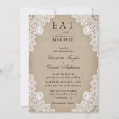 Burlap en Lace Eet Drink en Be Married Wedding Kaart (Voorkant)