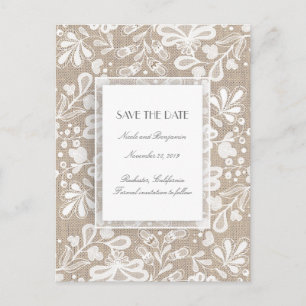 Burlap en Lace Elegant Save the Date Aankondigingskaart