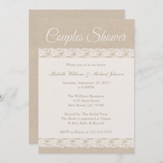 Burlap en Lace | Koelschoenen Kaart (Voorkant / Achterkant)