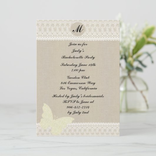 Burlap- en Lace-monogram Bachelorette-partij Kaart (Staand voorkant)