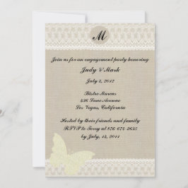 Burlap- en Lace Monogram Engagement Party nodigt u Kaart