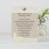 Burlap- en Lace Monogram Wedding-uitnodiging Kaart (Staand voorkant)