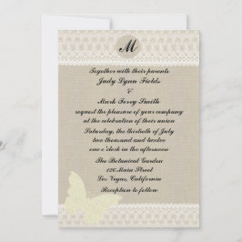 Burlap- en Lace Monogram Wedding-uitnodiging Kaart