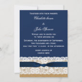 Burlap en Lace Navy Wedding Kaart (Voorkant)