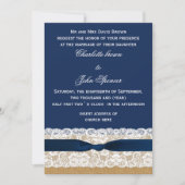 Burlap en Lace Navy Wedding Kaart (Voorkant)