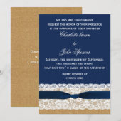 Burlap en Lace Navy Wedding Kaart (Voorkant / Achterkant)