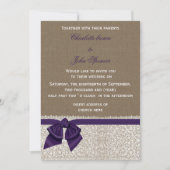 Burlap en Lace Paars Wedding Kaart (Voorkant)