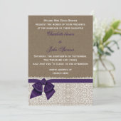 Burlap en Lace Paars Wedding Kaart (Staand voorkant)