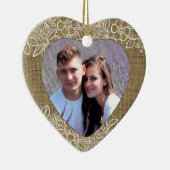 Burlap en Lace Pas getrouwd First Kerstmis Keramisch Ornament (Rechts)