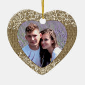 Burlap en Lace Pas getrouwd First Kerstmis Keramisch Ornament (Voorkant)