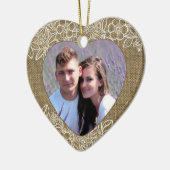 Burlap en Lace Pas getrouwd First Kerstmis Keramisch Ornament (Links)