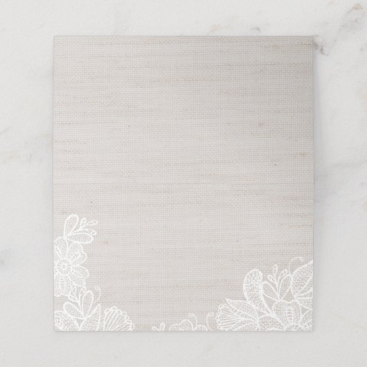 Burlap en Lace Plaatskaartje (Buitenkant ongevouwen)