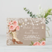 Burlap- en Lace-roze Vrijgezellenfeest Chic Boots Kaart (Staand voorkant)