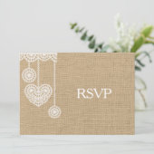 Burlap en Lace RSVP Kaart (Staand voorkant)