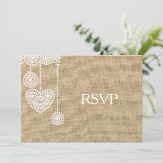 Burlap en Lace RSVP Kaart (Staand voorkant)