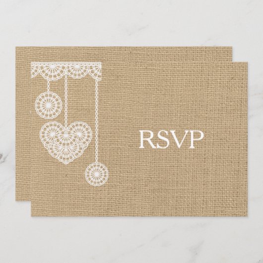 Burlap en Lace RSVP Kaart (Voorkant / Achterkant)