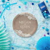 Burlap en Lace Rustic Country Wedding Papieren Bordje (Feest)