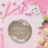 Burlap en Lace Rustic Country Wedding Papieren Bordje (Feest)