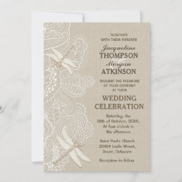 Burlap en Lace Rustic Wedding Invitation Kaart