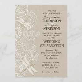 Burlap en Lace Rustic Wedding Invitation Kaart