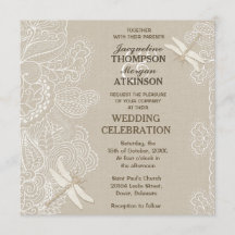 Burlap en Lace Rustic Wedding Invitation