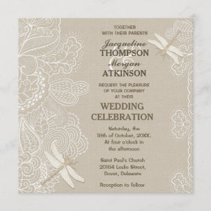 Burlap en Lace Rustic Wedding Invitation Kaart