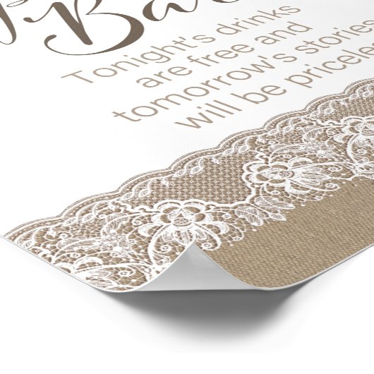 Burlap en Lace Rustic Wedding, Vrijgezellenfeest S Poster (Hoek)
