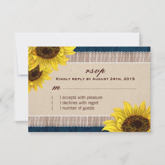 Burlap en Lace, Sunflower RSVP-kaarten RSVP Kaartje (Voorkant)