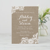 Burlap- en Lace-trouwuitnodiging Kaart (Staand voorkant)