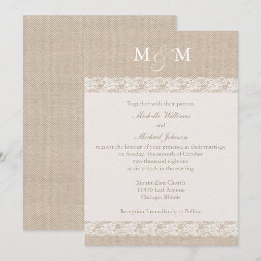 Burlap en Lace | Weddenschap Kaart (Voorkant / Achterkant)